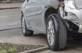 Car has dented rear bumper damaged after accident