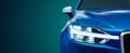 Car headlight with copy space macro view. Led or xenon lamp. Closeup of modern prestigious car. 3d illustration Royalty Free Stock Photo