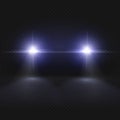 Car headlights. Headlamp glowing vector effect on transpatent plaid background Royalty Free Stock Photo