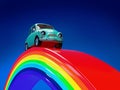 car hippie retro on the rainbow