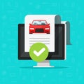 Car history check or report document approved on computer vector, good vehicle electronic diagnostic or automobile Royalty Free Stock Photo