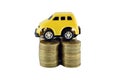 Car, home and money on white background with clipping paths.