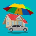 Car and home protection, insurance, flat design, vector illustration