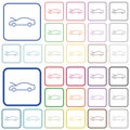 Car hood open dashboard indicator outlined flat color icons