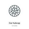 Car hubcap outline vector icon. Thin line black car hubcap icon, flat vector simple element illustration from editable car parts Royalty Free Stock Photo