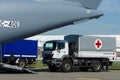 A car with the humanitarian aid of the German Red Cross Royalty Free Stock Photo