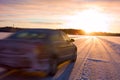 Car on ice road Royalty Free Stock Photo