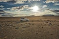 car in the icelandic highlands on a sunny day Royalty Free Stock Photo