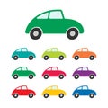 Car icon collection. Different colors set. Cute cartoon style automobile vector image. Comic transport logo. Funny vintage auto ve Royalty Free Stock Photo