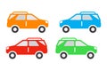 Car icon set, suv vehicle color icons, orange, blue, red and green isolated on white background. Royalty Free Stock Photo