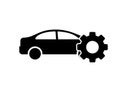 Car icon with wheel. Isolated vector symbol. Car service sign. Vector illustration garage. Car vector icon. Wrench sign symbol