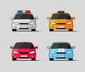Car icons, front view of police, taxi and sports vehicles