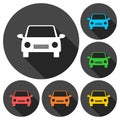 Car icons set with long shadow Royalty Free Stock Photo