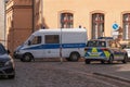 Car with the inscription Criminal police and police at the scene Royalty Free Stock Photo