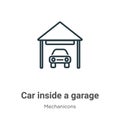 Car inside a garage outline vector icon. Thin line black car inside a garage icon, flat vector simple element illustration from