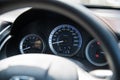 Car instrument panel dashboard automobile control illuminated panel speed display, close up and shallow depth of field Royalty Free Stock Photo