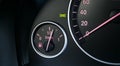 Car instrument panel. Dashboard closeup with visible speedometer and fuel level. Modern car interior details. Odometer, tachometer Royalty Free Stock Photo