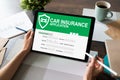 Car insurance application form on screen. Internet and business concept. Royalty Free Stock Photo