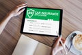Car insurance application form on screen. Internet and business concept. Royalty Free Stock Photo