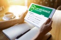Car insurance application form on screen. Internet and business concept. Royalty Free Stock Photo