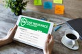 Car insurance application form on screen. Internet and business concept. Royalty Free Stock Photo