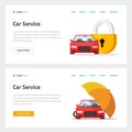 Car insurance or automobile protection service website template design vector layout or mockup, flat cartoon web site