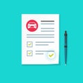 Car insurance document vector illustration, flat cartoon paper agreement checklist or loan form list approved with Royalty Free Stock Photo