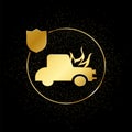 car, insurance, fire gold icon. Vector illustration of golden particle background