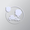 car, insurance, fire, icon, vector, insurable, fuse paper style. Grey color vector background- Paper style vector icon