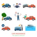 Car insurance flat vector icon pack: accident, service, loss Royalty Free Stock Photo