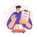 Car Insurance with Happy Man Character with Clipboard and Red Automobile Vector Illustration Royalty Free Stock Photo
