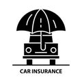 car insurance icon, black vector sign with editable strokes, concept illustration Royalty Free Stock Photo
