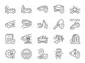 Car insurance icon set. Included icons as emergency, risk management, protection, accident, Side Collision, Front Collision, Broke