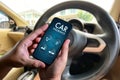 Car insurance man driver call on smartphone to Policies Safety Coverage insurance agent