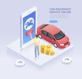 Car insurance online service. Vector isometric illustration Royalty Free Stock Photo