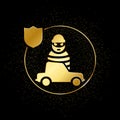 car, insurance, robbery gold icon. Vector illustration of golden particle background