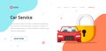 Car insurance or vehicle protection service website template design vector layout or mockup, flat cartoon web site