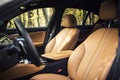 Car Interior: Beige Leather Front Car Seats Royalty Free Stock Photo