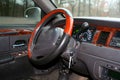 Interior of the car steering wheel and transmission on the steering wheel Royalty Free Stock Photo
