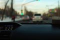 Car interior front panel blur the evening light