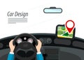 Car Interior with Hands on Steering Wheel Royalty Free Stock Photo