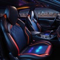 Car interior illustration at night, with led lights for the best possible visual atmosphere. Ai generated