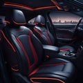 Car interior illustration at night, with led lights for the best possible visual atmosphere. Ai generated