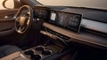Car Interior Modern Dashboard Display, Navigation System, Steering Wheel Royalty Free Stock Photo