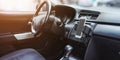 Car interior with smartphone in navigation holder Royalty Free Stock Photo