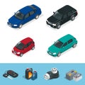 Car isometric. Tire service car auto, repair icons flat set vector isometric illustration. Consumables for car.