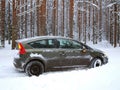 Car jammed in snowdrifts