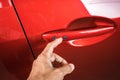 car japan for customers. Using Car door handle red color for customers. Using wallpaper or background for transport and automotive Royalty Free Stock Photo