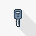 Car Key and of the alarm system thin line flat color icon. Linear vector symbol. Colorful long shadow design. Royalty Free Stock Photo