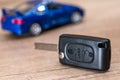 car key and blue car toy Royalty Free Stock Photo